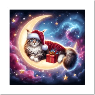 Maine Coon Cat On The Moon Christmas Posters and Art